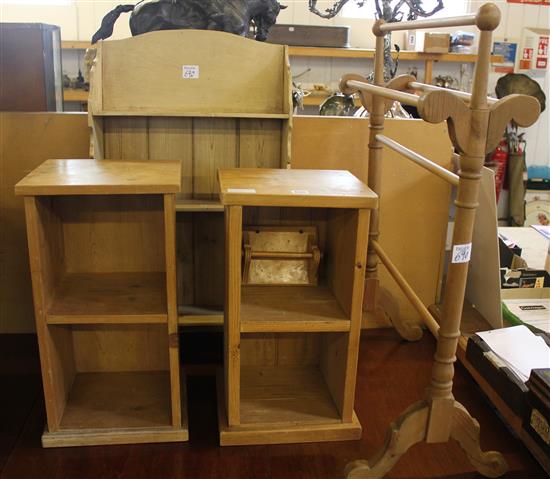 Pine wall shelf, 2 cabinets & towel rail